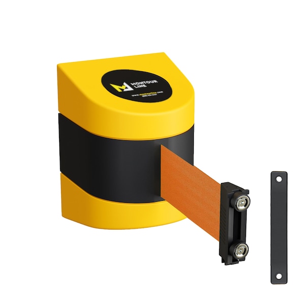 Montour Line Retractable Belt Barrier YW Magnetic Wall Mount 25' Orange Belt (M) PWM300-YW-OR-M-M-250 - main